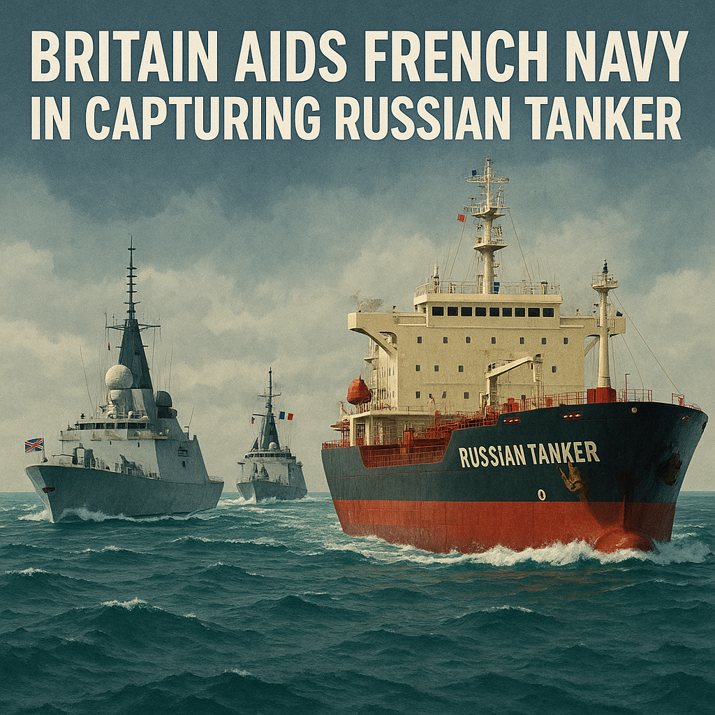 Illustration of Britain Aids French Navy in Capturing Russian Tanker