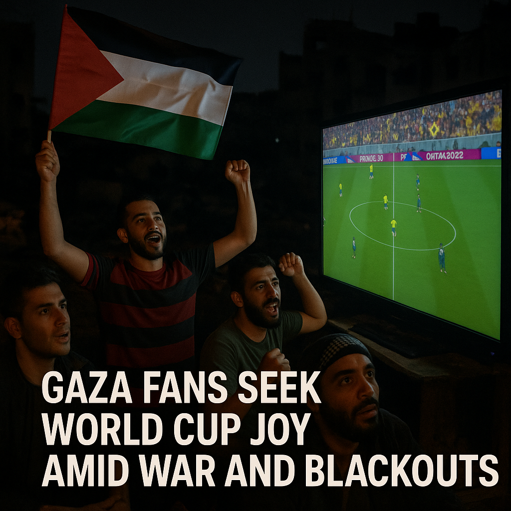 Illustration of Gaza Fans Seek World Cup Joy Amid War and Blackouts