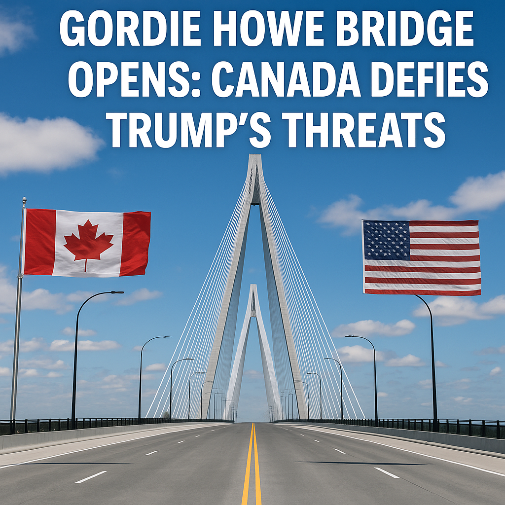 Illustration of Gordie Howe Bridge Opens: Canada Defies Trump's Threats