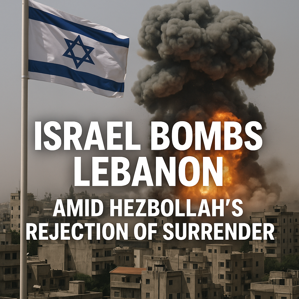 Illustration of Israel Bombs Lebanon Amid Hezbollah's Rejection of Surrender
