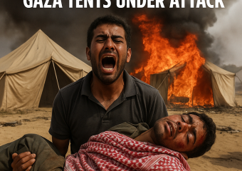 Illustration of Israel Kills Four Palestinians: Gaza Tents Under Attack