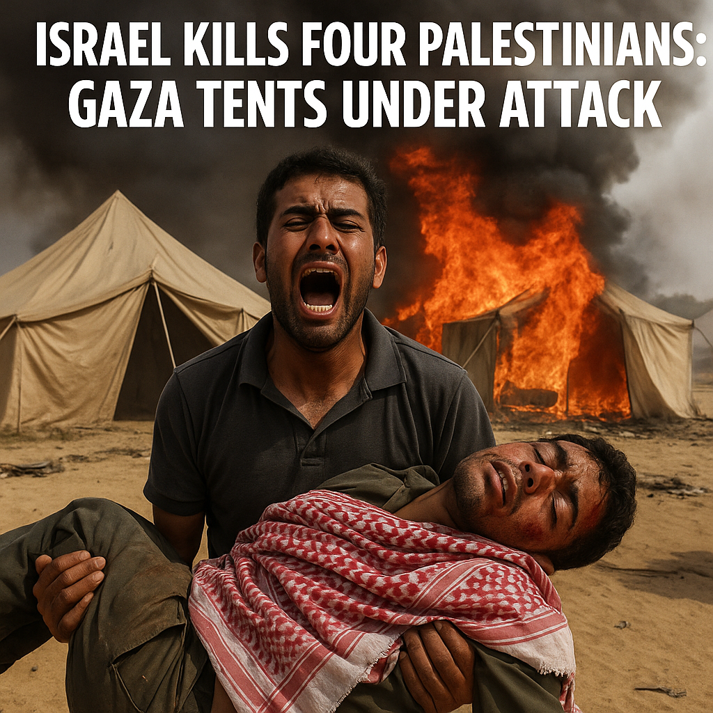 Illustration of Israel Kills Four Palestinians: Gaza Tents Under Attack