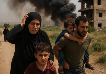 Illustration of Israeli Assault in Southern Syria Forces Families to Flee