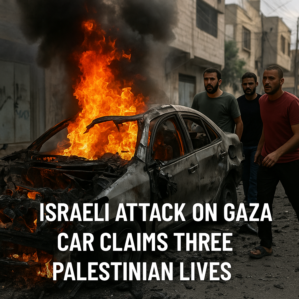 Illustration of Israeli Attack on Gaza Car Claims Three Palestinian Lives