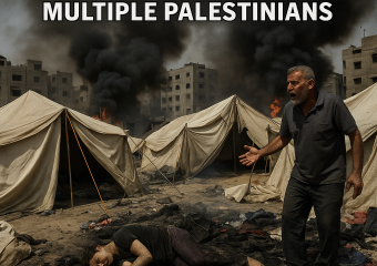 Illustration of Israeli Attack on Gaza City Tent Camp Kills Multiple Palestinians