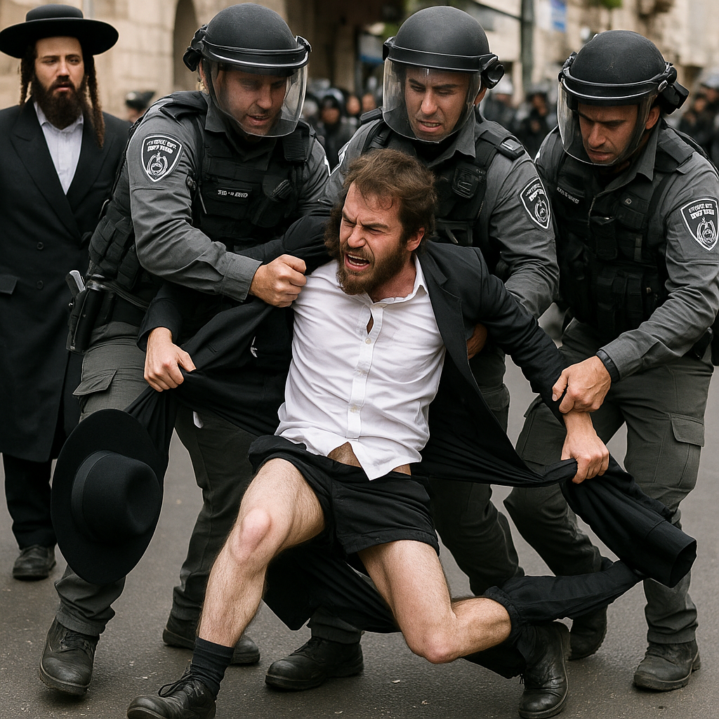 Illustration of Israeli Police Tear Pants Off Ultra-Orthodox Jews (VIDEO)