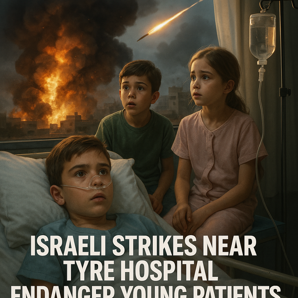 Illustration of Israeli Strikes Near Tyre Hospital Endanger Young Patients
