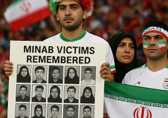 Illustration of Minab Victims Remembered by Iranian Fans at World Cup Match