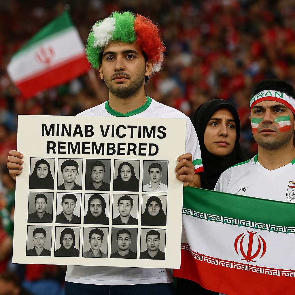 Illustration of Minab Victims Remembered by Iranian Fans at World Cup Match