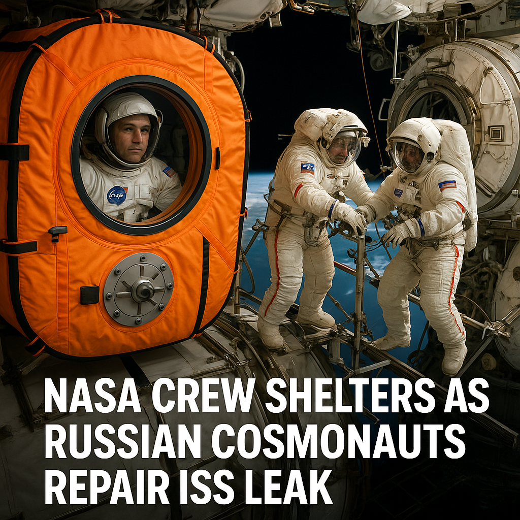 Illustration of NASA Crew Shelters as Russian Cosmonauts Repair ISS Leak