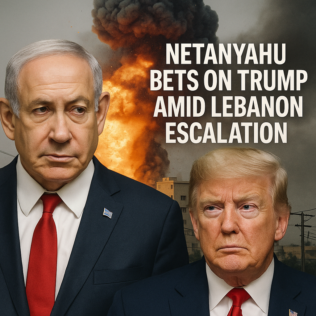 Illustration of Netanyahu Bets on Trump Amid Lebanon Escalation