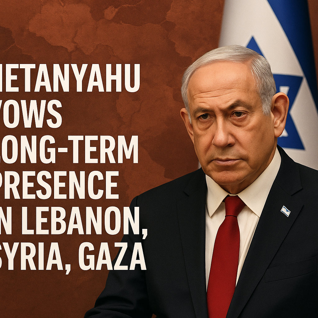Illustration of Netanyahu Vows Long-Term Presence in Lebanon, Syria, Gaza