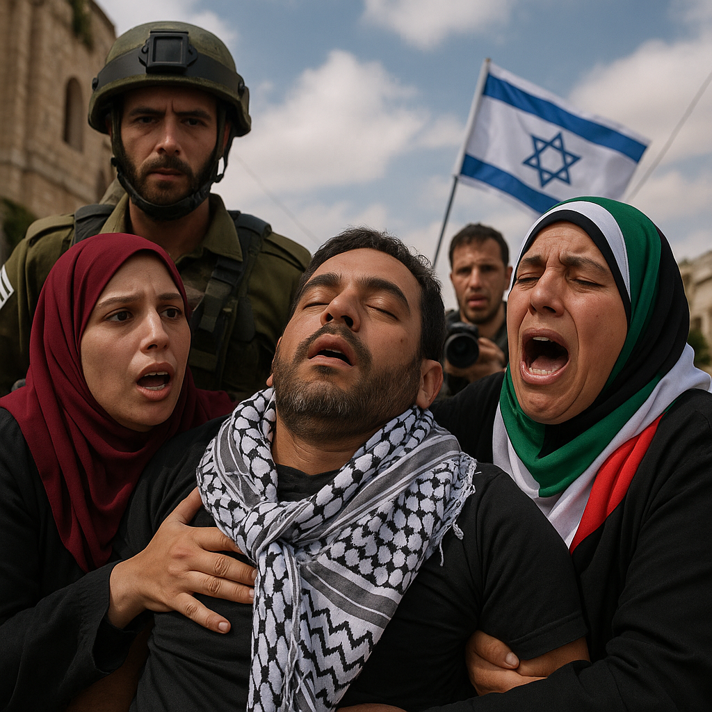 Illustration of Palestinian Activist Faints After Israeli Prison Release