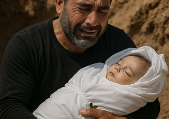 Illustration of Palestinian Father Buries Baby Killed by Israeli Gunfire