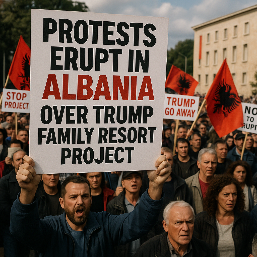 Illustration of Protests Erupt in Albania Over Trump Family Resort Project