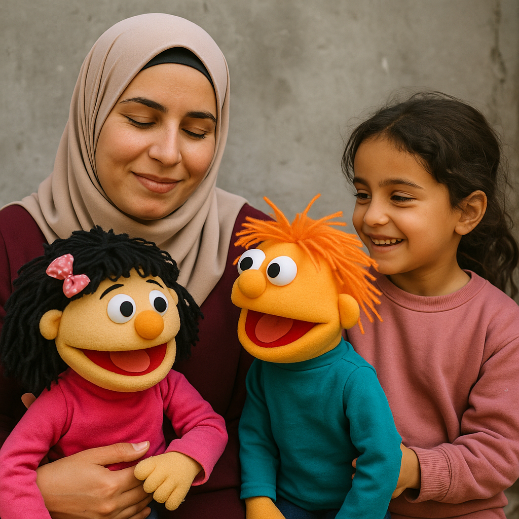 Illustration of Puppets Helping Women and Children in Gaza Overcome Trauma