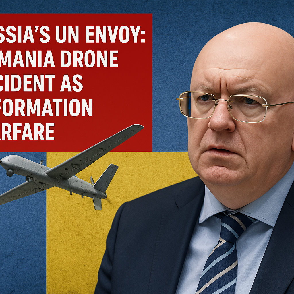 Illustration of Russia's UN Envoy: Romania Drone Incident as Information Warfare