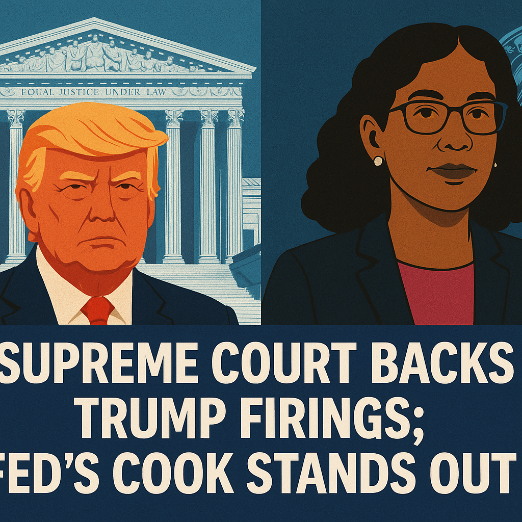Illustration of Supreme Court Backs Trump Firings; Fed's Cook Stands Out