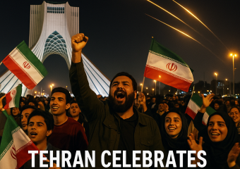 Illustration of Tehran Celebrations Amid Missiles Targeting Israel