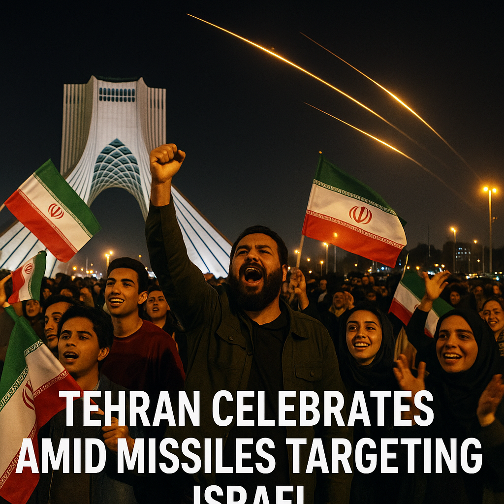 Illustration of Tehran Celebrations Amid Missiles Targeting Israel