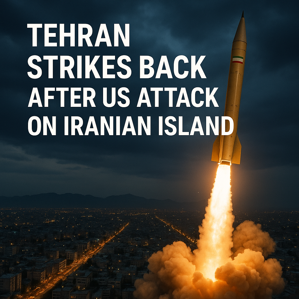 Illustration of Tehran Strikes Back After US Attack on Iranian Island