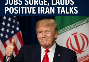 Illustration of Trump Celebrates Jobs Surge, Lauds Positive Iran Talks