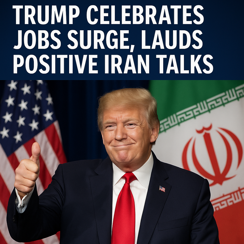 Illustration of Trump Celebrates Jobs Surge, Lauds Positive Iran Talks