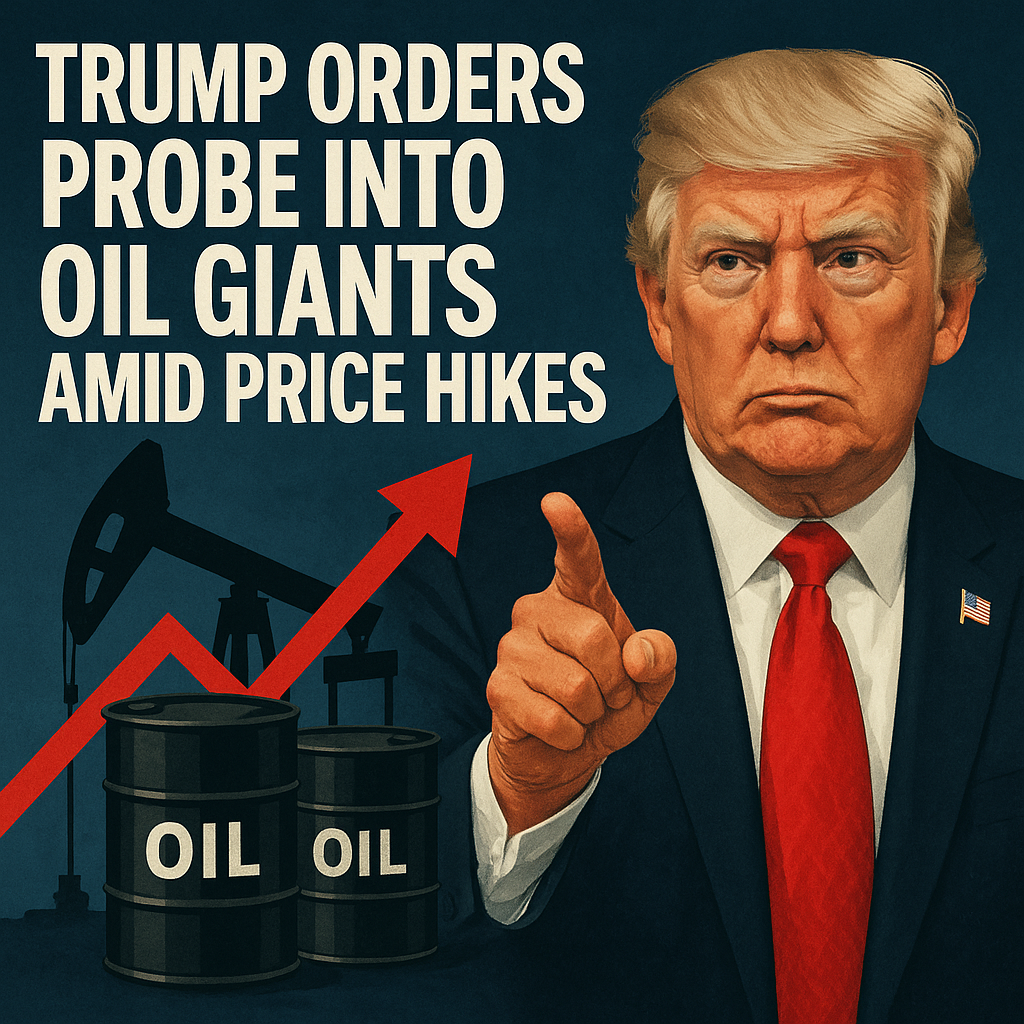 Illustration of Trump Orders Probe into Oil Giants Amid Price Hikes
