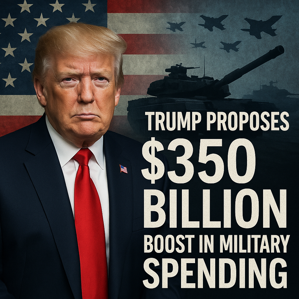 Illustration of Trump Proposes $350 Billion Boost in Military Spending
