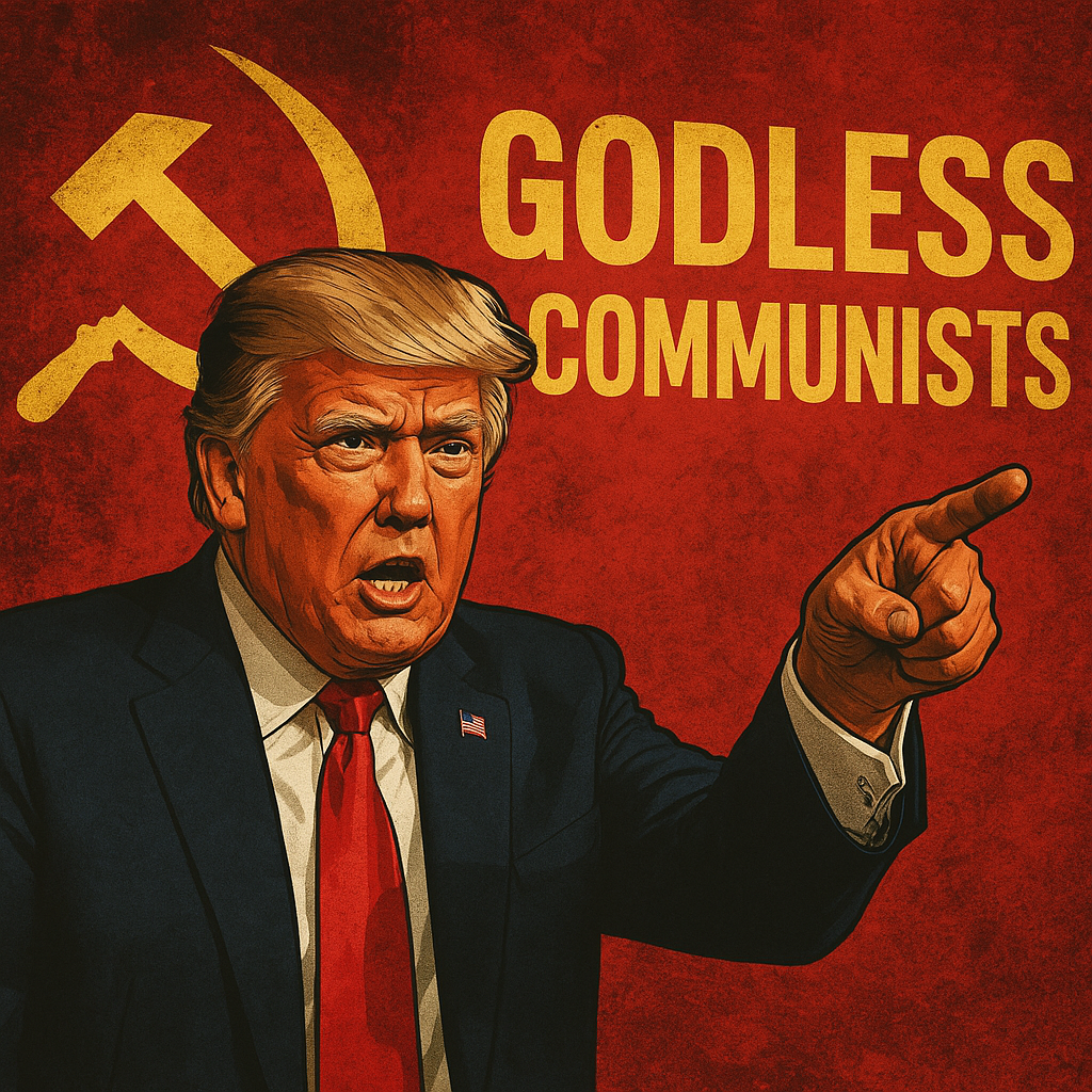 Illustration of Trump Targets 'Godless Communists' After Primary Wins