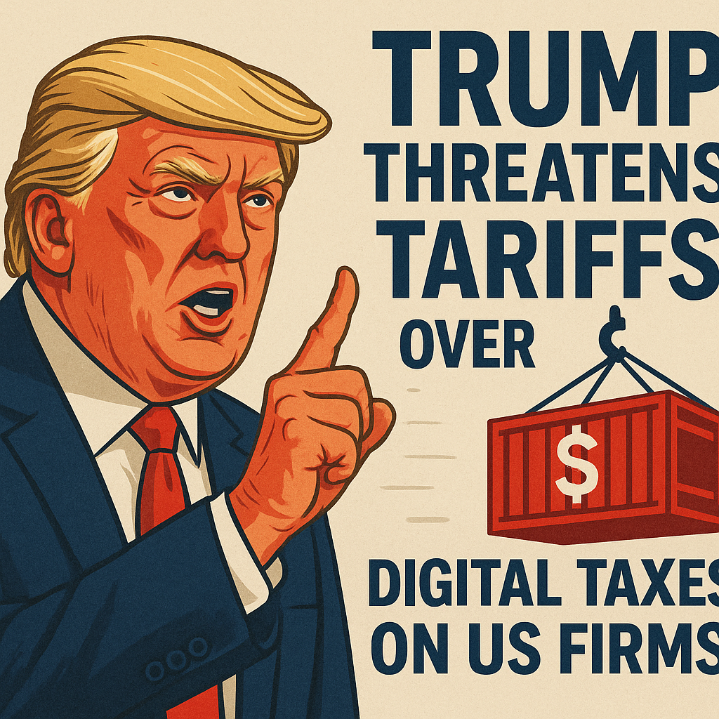 Illustration of Trump Threatens Tariffs Over Digital Taxes on US Firms