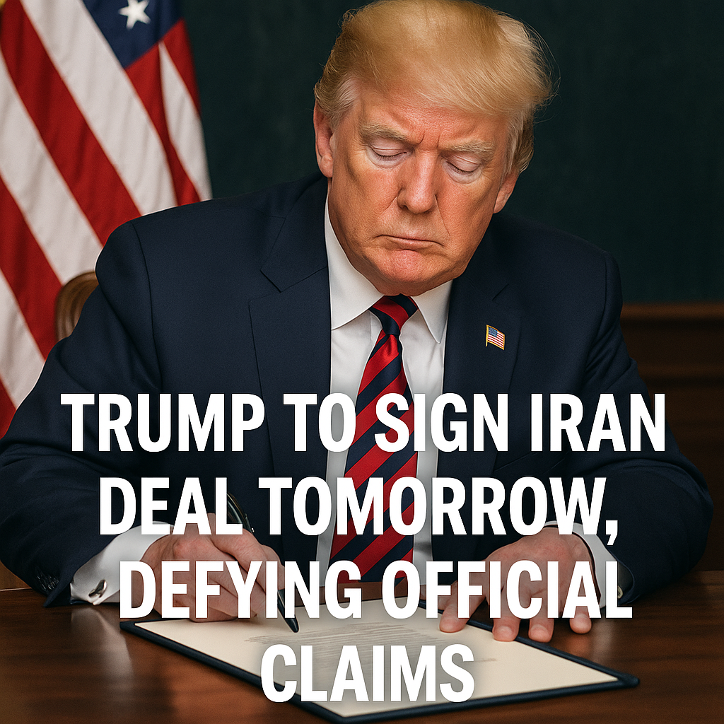 Illustration of Trump to Sign Iran Deal Tomorrow, Defying Official Claims