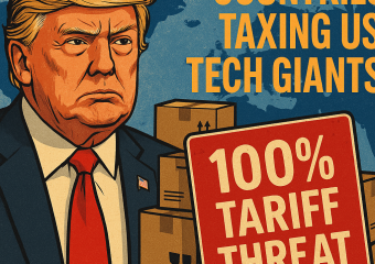 Illustration of Trump's 100% Tariff Threat on Countries Taxing US Tech Giants