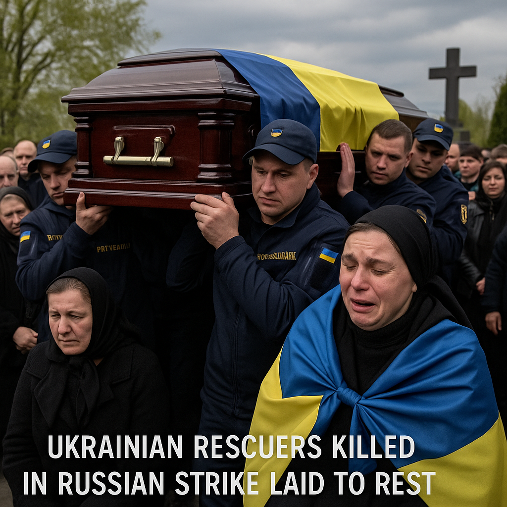 Illustration of Ukrainian Rescuers Killed in Russian Strike Laid to Rest
