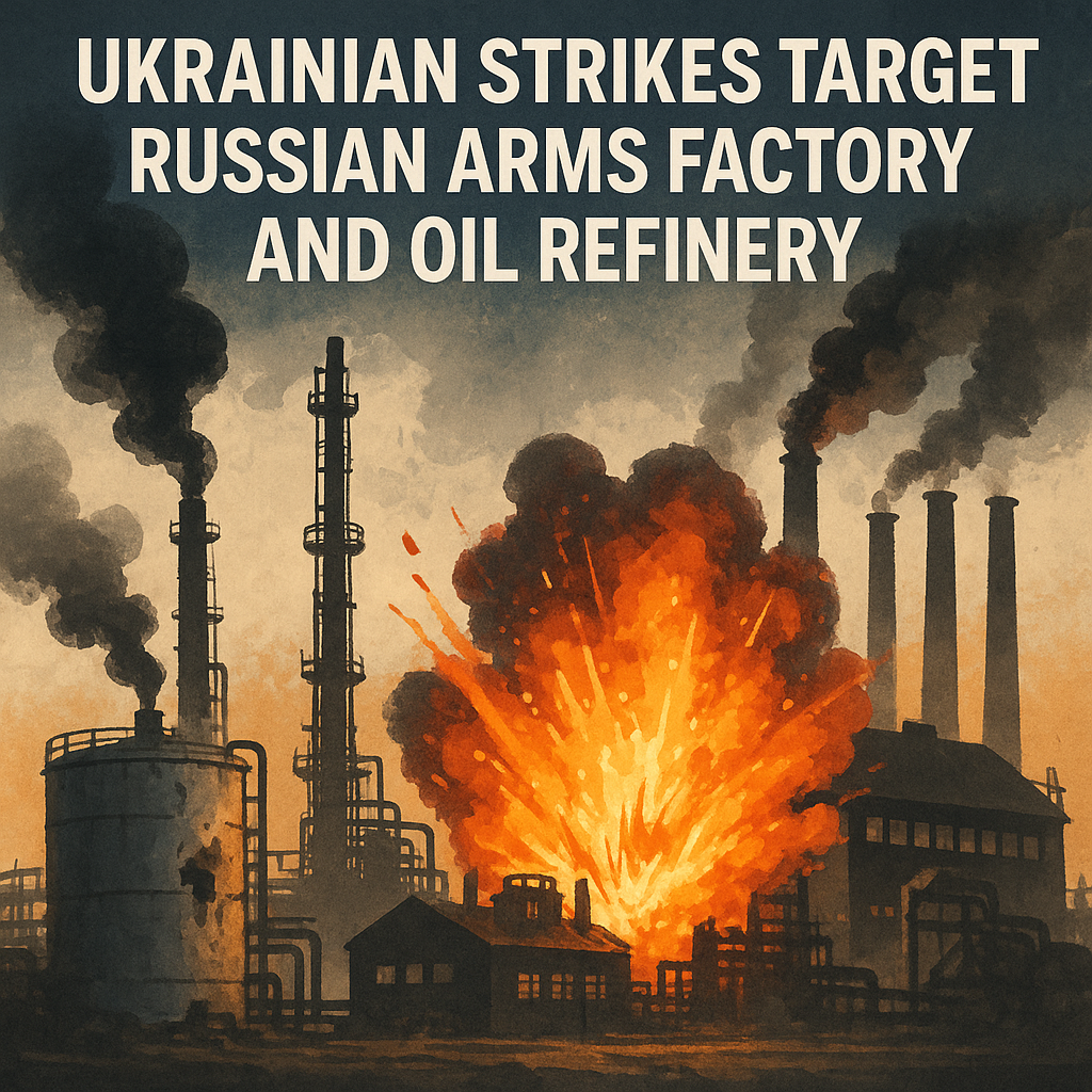 Illustration of Ukrainian Strikes Target Russian Arms Factory and Oil Refinery