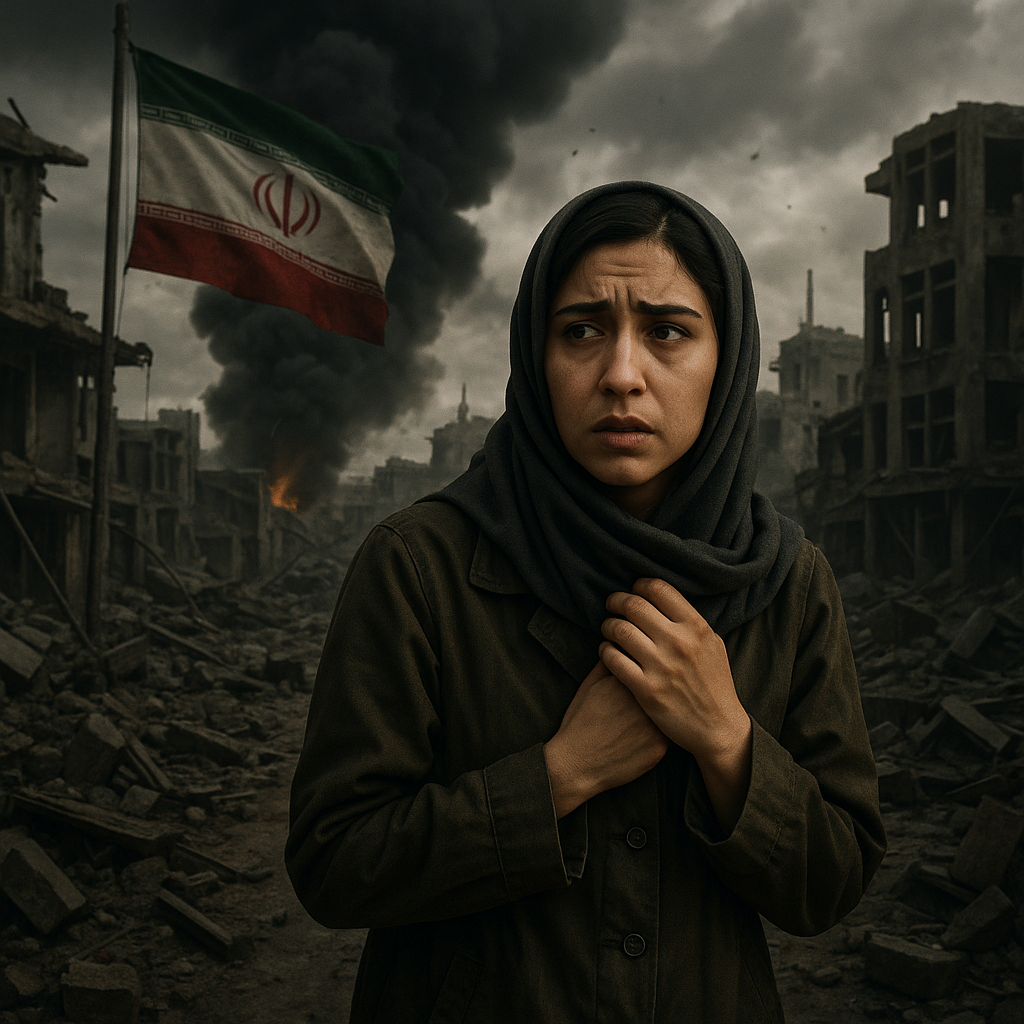 Illustration of Uncertainty for Iranians Amid US War: A Struggle to Survive