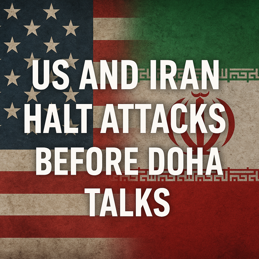 Illustration of US and Iran Halt Attacks Before Doha Talks