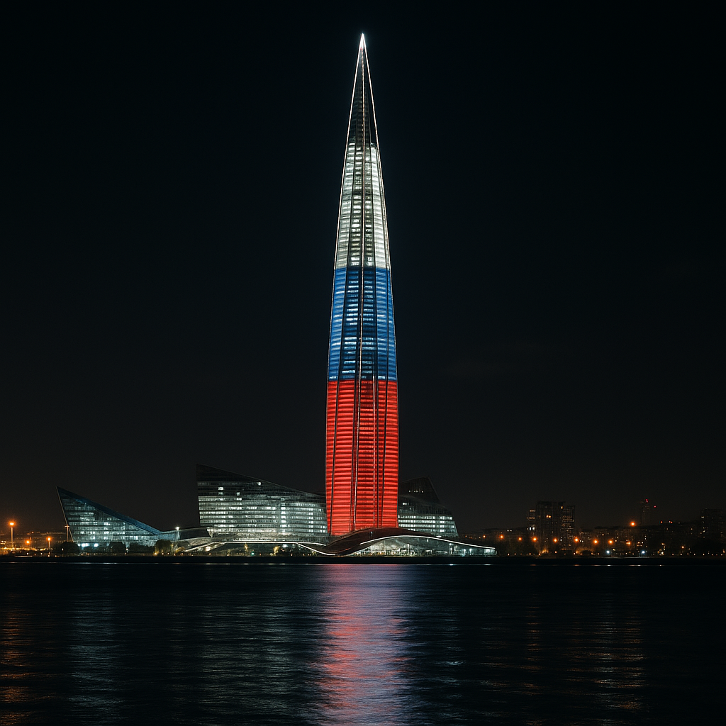 Illustration of World's Tallest Building Shines in Russian Flag Colors (VIDEO)