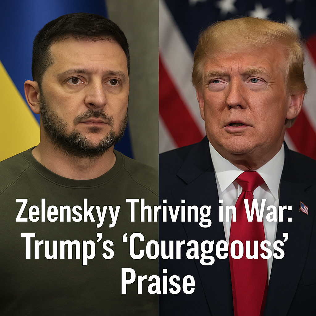 Illustration of Zelenskyy Thriving in War: Trump's 'Courageous' Praise