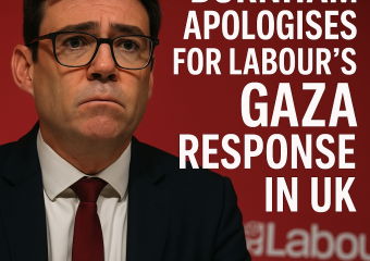 Illustration of Burnham Apologises for Labour's Gaza Response in UK
