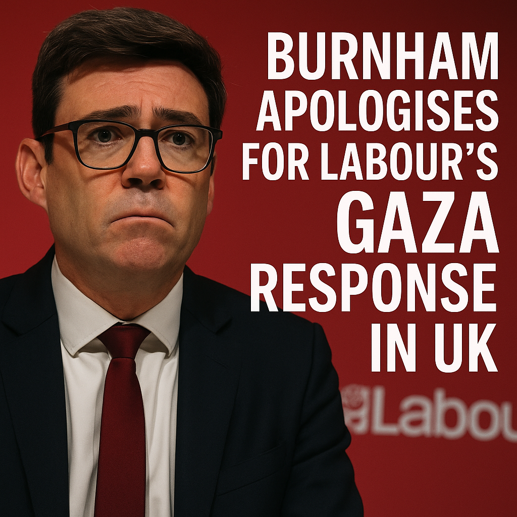 Illustration of Burnham Apologises for Labour's Gaza Response in UK