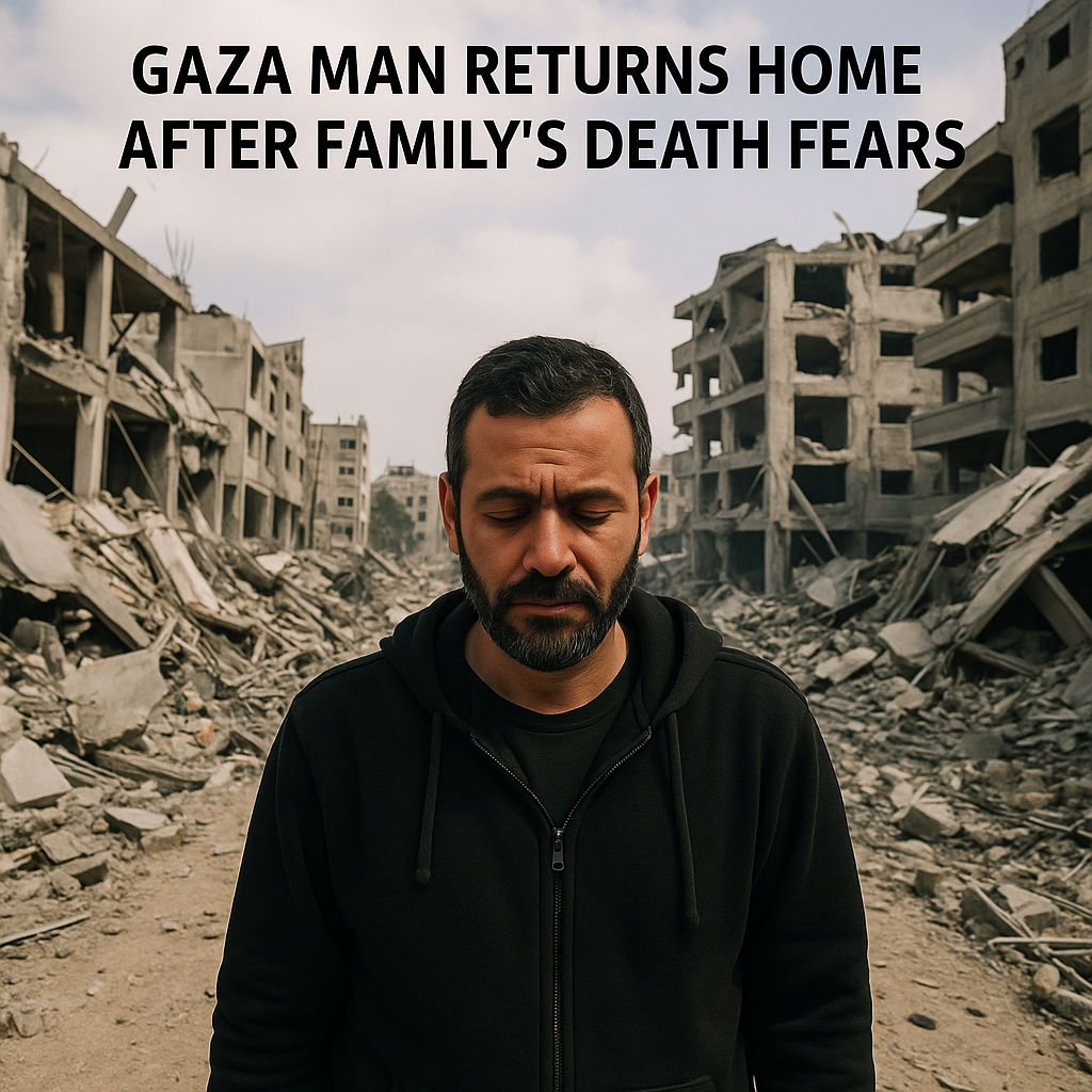 Illustration of Gaza Man Returns Home After Family's Death Fears