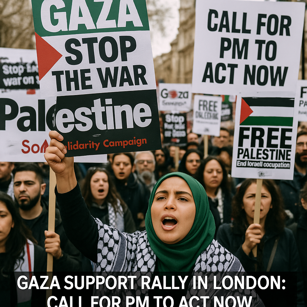Illustration of Gaza Support Rally in London: Call for PM to Act Now
