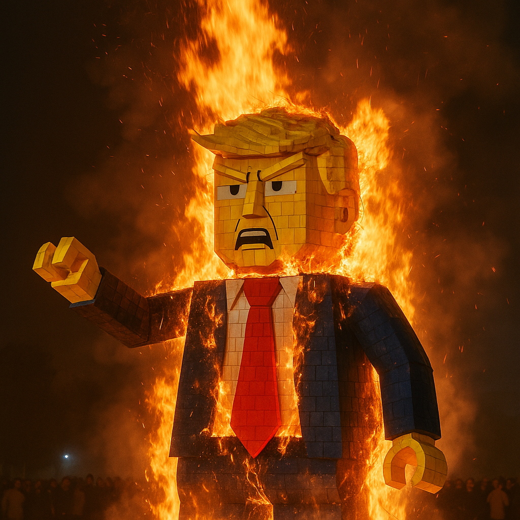 Illustration of Giant Trump Lego Effigy Burns in Iran: Shocking Video