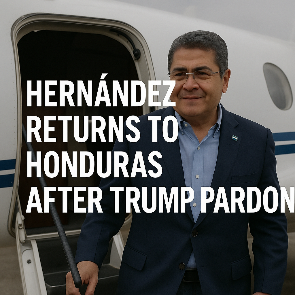 Illustration of Hernandez Returns to Honduras After Trump Pardon