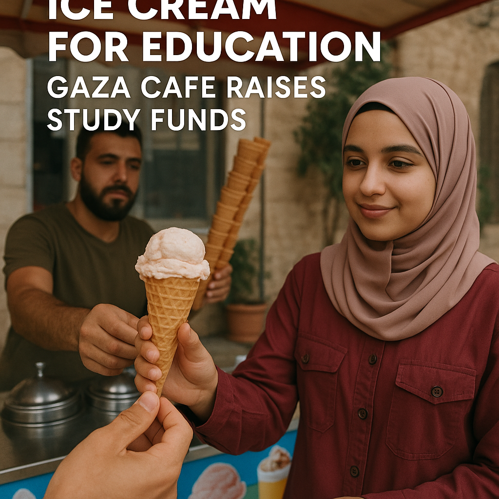 Illustration of Ice Cream for Education: Gaza Cafe Raises Study Funds