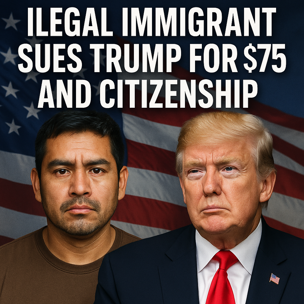 Illustration of Illegal Immigrant Sues Trump for $75M and Citizenship