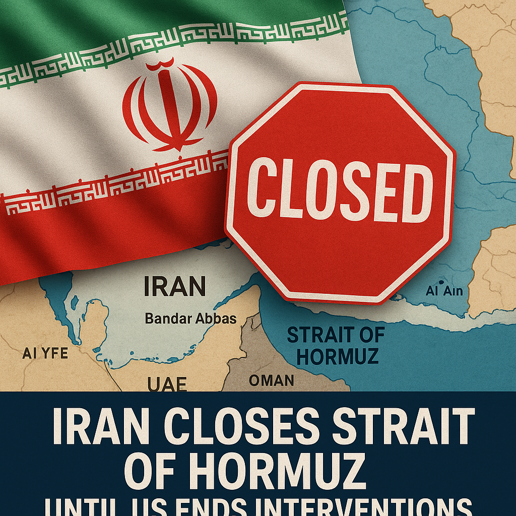 Illustration of Iran Closes Strait of Hormuz Until US Ends Interventions