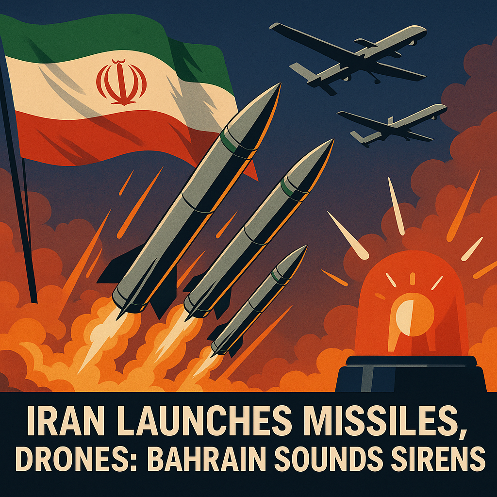 Illustration of Iran Launches Missiles, Drones: Bahrain Sounds Sirens