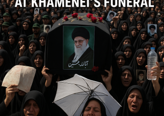Illustration of Iranians Defy Heatwave at Khamenei's Funeral